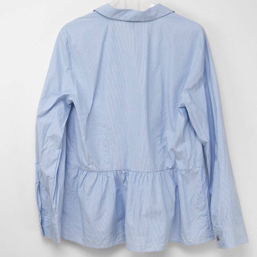 Talbots Peplum Shirt Button Front Micro Stripe Long Sleeve Blue White Large - Picture 3 of 6